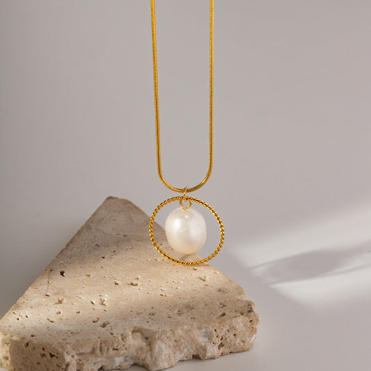 18K Gold Snake Chain with Freshwater Pearl Necklace