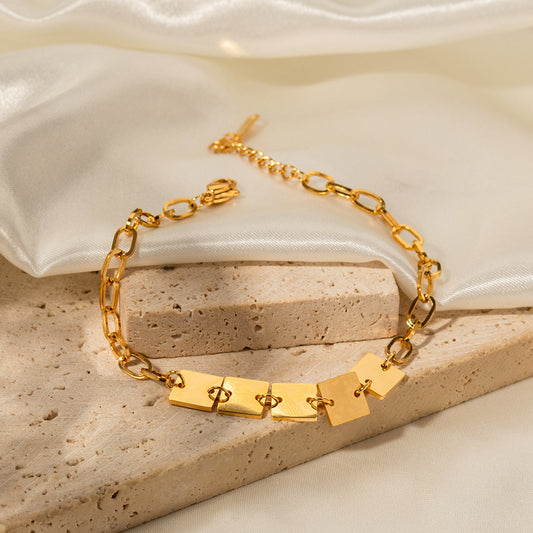 18k Gold Exquisite Simple Chain with Square Versatile Bracelet - Lisa