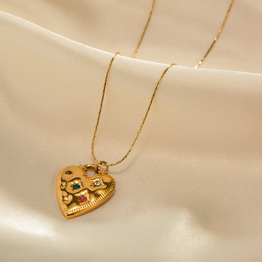 18k Gold Color Diamond Heart Pendant - Lalani