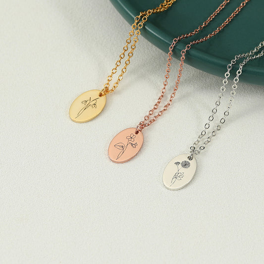 Birth flower Necklace - Gold ,Silver , or Rose Gold