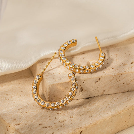 18K Gold & Diamond  C-shaped  Earrings -Anna