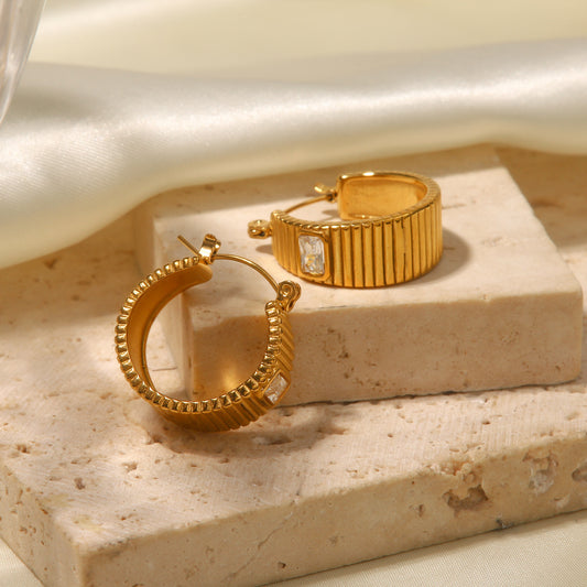 18k Gold  White Diamond Rib  Healing Earrings - Bella