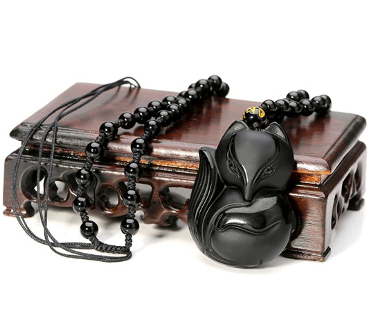 Kitsune Black Obsidian Necklace
